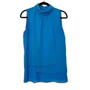 Lafayette 148‎ Silk Layered Turtleneck Sleeveless Blouse Blue
